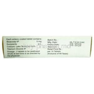 Gerbisa, Bisacodyl 5mg, Zydus Cadila, Box information, Mfg date, Exp date