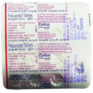 Zurig 80, Generic Uloric, Febuxostat Packaging