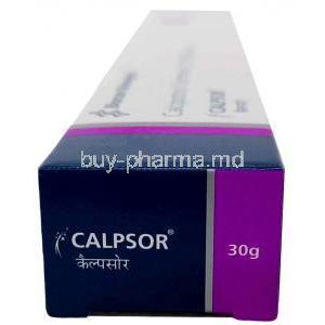 Calpsor Ointment, Calcipotriol 0.005%, Ointment 30g, Biocon Biologics india, Box side view