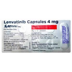 Lentris, lenvatinib 4mg, Mylan, Blisterpack information