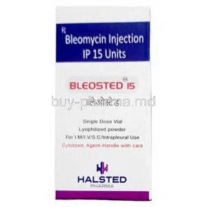 Bleosted Injection, Bleomycin 15 IU, Injection Vial, Halsted Pharma Pvt Ltd, Box front view