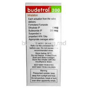 Budetrol 200 Inhaler, Formoterol 6mcg/ Budesonide 200mcg, 120MD Inhaler, Macleods Pharmaceuticals Ltd, Box information, composition