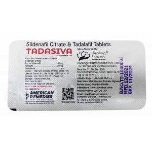 Tadasiva Extra Power, Sildenafil 100mg,Tadalafil 20mg, Healing Pharma India Pvt Ltd, Blisterpack information
