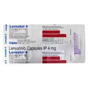 Lenvatol, Lenvatinib 4mg, Cipla Ltd, Blisterpack information