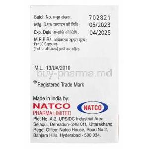 Lenvat, Lenvatinib 4mg, 30 capsules, Natco Pharma, Box information, Mfg date, Exp date