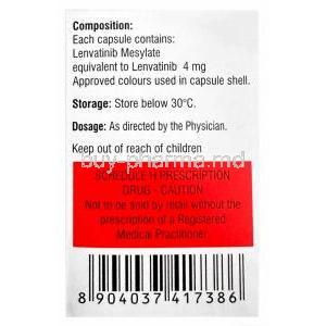 Lenvat, Lenvatinib 4mg, 30 capsules, Natco Pharma, Box information, Composition, Storage