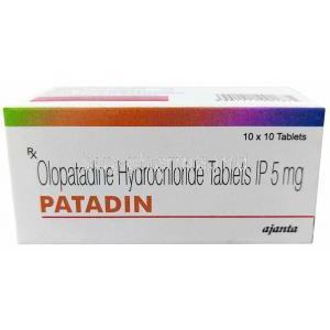 Patadin, Olopatadine 5mg, Ajanta Pharma Ltd, Box bottom view