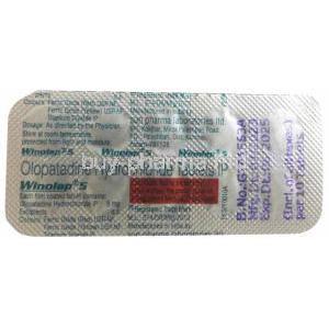 Winolap 5, Olopatadine 5mg, Sun Pharma, Blisterpack information