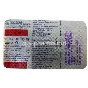 Vortidif, Vortioxetine 5mg, Sun Pharmaceutical Blisterpack information