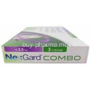 Combo,Esafoxolaner 12 mg/ Eprinomectin 4 mg/ Praziquantel 83 mg (For cats less than 2.5kgs), 0.3mL X 3 Applicators, Boehringer Ingelheim, Box side view