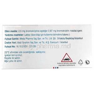 Parlodel, Bromocriptine 2.5 mg, Abdi Ibrahim, Box information