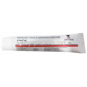 A Ret HC cream, Hydroquinone 2% w/w / Tretinoin 0.05% w/w/ Hydrocortisone 1% w/w, Cream 15g, A. Menarini India, Tube front view