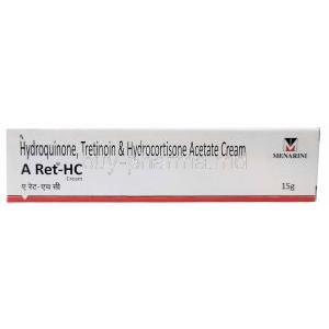 A Ret HC cream, Hydroquinone 2% w/w / Tretinoin 0.05% w/w/ Hydrocortisone 1% w/w, Cream 15g, A. Menarini India, Box front view
