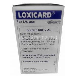 Loxicard Infusion, Lidocaine 2%, Infusion 50 mL, Neon Laboratories Ltd, Box information, Ingredients