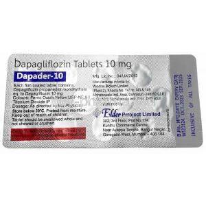 Dapader, Dapagliflozin 10mg, Elder Project Ltd, Blisterpack information