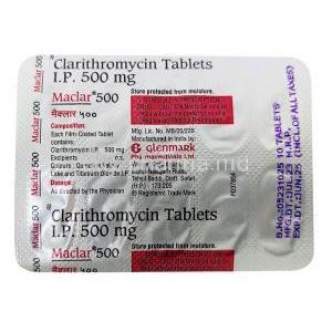 Maclar 500, Clarithromycin 500mg, Glenmark, Blisterpack  information