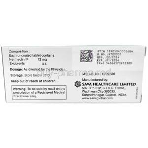 Ivermectin(Sava), Ivermectin 12mg 50 tabs, Sava Healthcare, Box information, Mfg date, Exp date