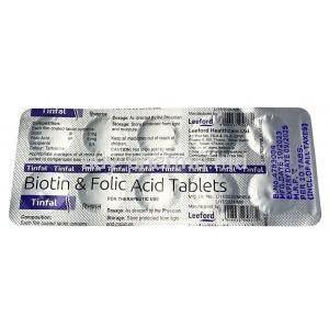 Tinfal, Biotin 5mg, Folic Acid 5mg, Leeford Healthcare Ltd, Blisterpack information