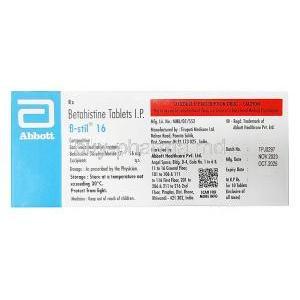 B-Stil, Betahistine 16mg, Abbott, Box information