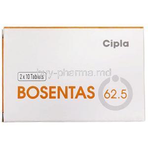 Bosentas 62.5, Bosentan 62.5mg, Cipla, Box front view