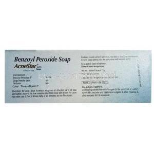 Acnestar Soap, Benzoyl Peroxide 2.5%, Soap 75g, Mankind Pharma, Box information, Composition