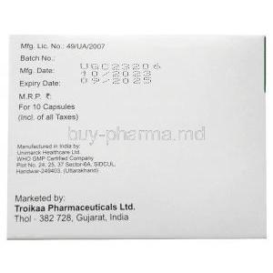 Troycon, Itraconazole 200mg, Troikaa Pharmaceuticals, Capsule, Box information, Mfg date, Exp date