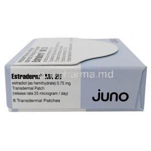 Estraderm MX 25, Ethinyl Estradiol 25mg,Patches, Norvatis Box information, Dosage per patch