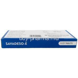 Savadeso-E,Desogestrel 0.15 mg, Ethinyl Estradiol 0.03 mg, 21 tablets,Sava  Healthcare, Box bottom view