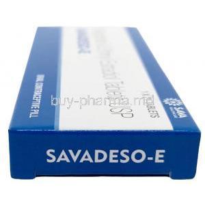 Savadeso-E,Desogestrel 0.15 mg, Ethinyl Estradiol 0.03 mg, 21 tablets,Sava  Healthcare, Box side view