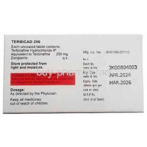 Terbicad, Terbinafine 250 mg, 7 tablet, Cadila Pharmaceuticals Ltd, Box information