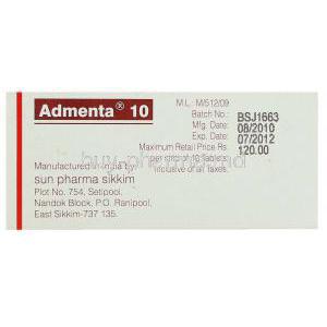 Admenta, Generic  Namenda ,  Memantine 10 Mg Manufacturer Information