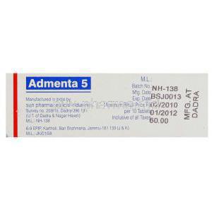 Admenta, Generic  Namenda ,  Memantine 5 Mg Manufacturer Information
