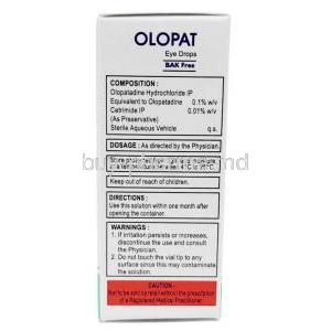 Olopat Eye Drops(BAK Free), Olopatadine 0.1% wv, Eye Drops 5mL, Ajanta Pharma, Box information, Composition