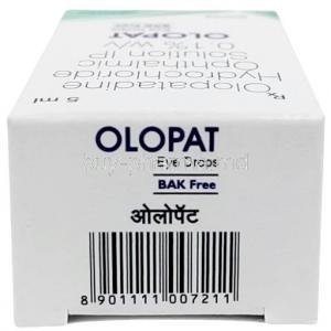 Olopat Eye Drops(BAK Free), Olopatadine 0.1% wv, Eye Drops 5mL, Ajanta Pharma, Box top view