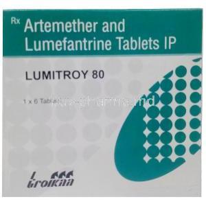 Lumitroy, Artemether 80mg/ Lumefantrine 480mg, Troikaa Pharmaceuticals Ltd, Box front view