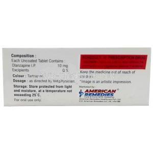 Olana 10, Olanzapine 10 mg, American Remedies, Box information, Composition
