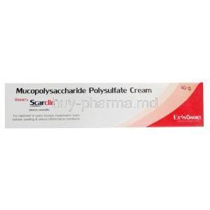 Scarclin cream, Mucopolysaccharide Polysulphate, Cream 40 g, Oaknet Healthcare, Box front view
