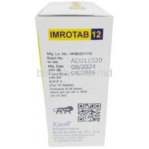 Imrotab, Ivermectin 12mg, Knoll Healthcare Pvt Ltd, Box information, Mfg date, Exp date