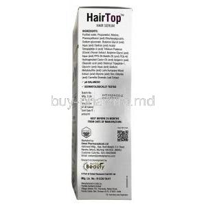 Hair Top Hair Serum, Hair Serum 60mL, Entod Pharmaceuticals Ltd, Box information, Mfg date