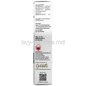 Lashfactor Opthalmic Solution, Bimatoprost 0.03% wv, Solution 2 mL,Entod Pharmaceuticals Ltd, Box information