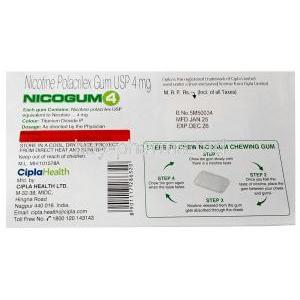Nocogum 4, Nicotine 4mg, Gums 12pcs,Cipla, Box information, Mfg date, Exp date