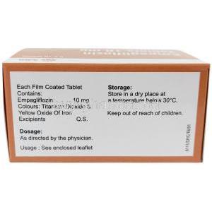 Empagliflozin (Sava), Empagliflozin 10 mg, SAVA Healthcare Limited, Box information, Dosage