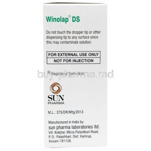 Winolap DS Eye Drop, Olopatadine 0.2%, Eye Drop 2.5 mL, Sun Pharmaceutical Industries, Box information, manufacturer