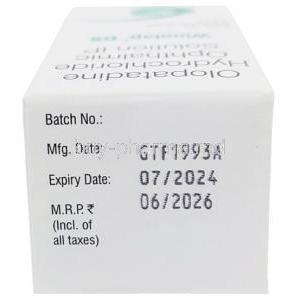 Winolap DS Eye Drop, Olopatadine 0.2%, Eye Drop 2.5 mL, Sun Pharmaceutical Industries, Box information, Mfg date, Exp date