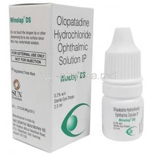 Winolap DS Eye Drop, Olopatadine 0.2%, Eye Drop 2.5 mL, Sun Pharmaceutical Industries, Box, Bottle