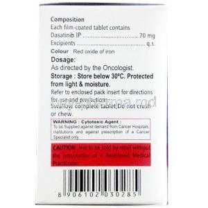 Dasakast, Dasatinib 70 mg, 60tablets, Aprazer, Box information, Composition