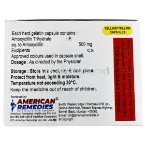 A Mox, Amoxicillin(Amoxycillin) 500 mg, American Remedies, Box information