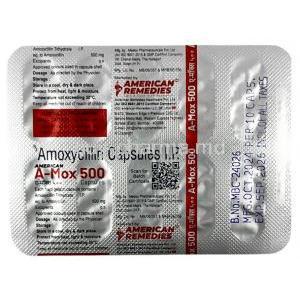 A Mox, Amoxicillin(Amoxycillin) 500 mg, American Remedies, Blisterpack information