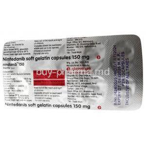 Nindanib 150, Nintedanib 150mg, Glenmark Pharmaceuticals, Blisterpack information