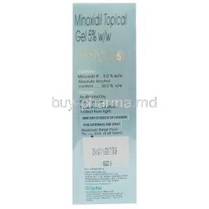 Tugain Gel 5, Minoxidil 5%, Gel 60 g (bottle), Cipla, Box information, Manufacturer